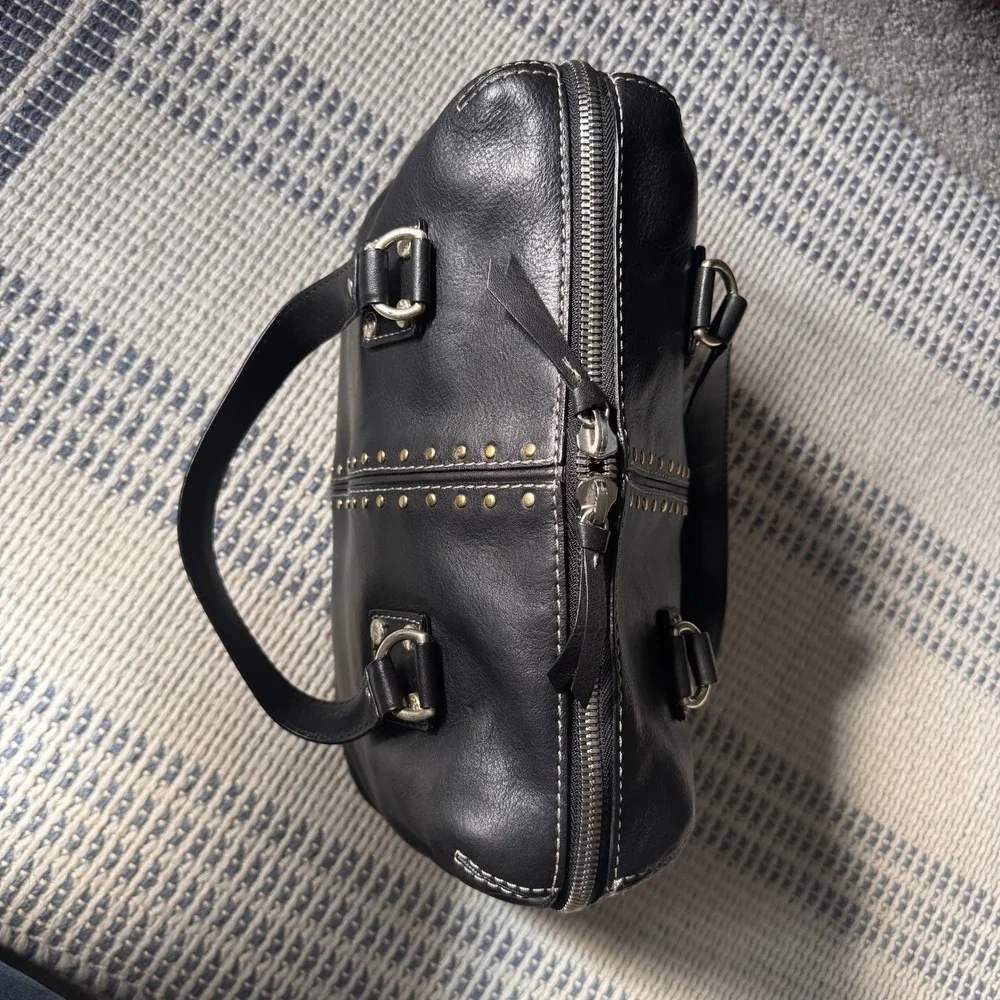 Michael Kors Astor Black Studded Leather Satchel ~ Top‑Handle Bag ~Silver Studs